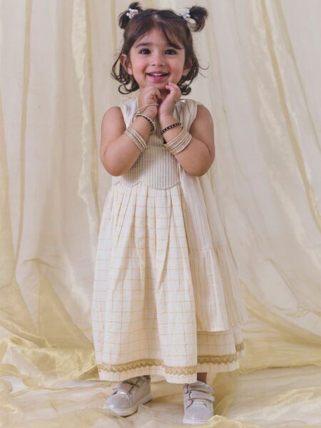 Tiber Taber Striped Round Neck Fit & Flare Cotton Dress