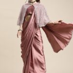 Tikhi Imli Trendy Mauve Sleek Poly Crepe Saree with Embellished Border & Cape