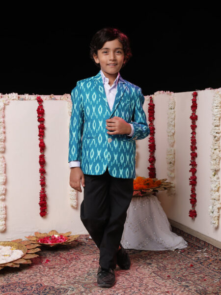 Boy's Aqua Ikkat Print Blazer