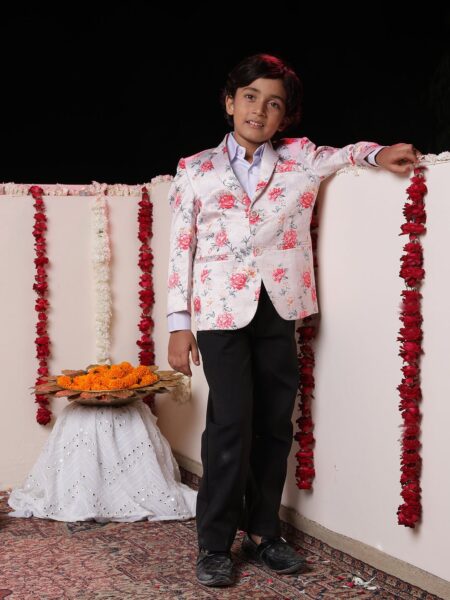 Boy's Peach  Floral Print Blazer
