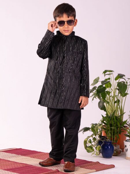 Boys' Black Sherwani Set