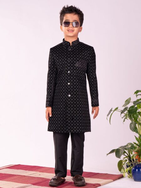 Boys' Black Sherwani Set