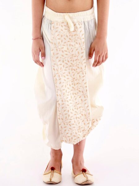 VASTRAMAY Boys Cream Traditional Embroidered Dhoti