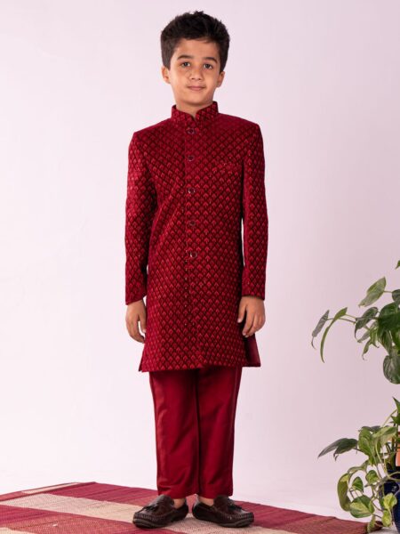Boys' Maroon Sherwani Set