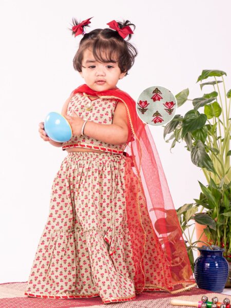 Girls' Mint Green Lehenga Choli With Dupatta