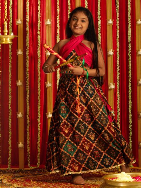Girls' Multi Color Printed Cotton Blend Lehenga Set