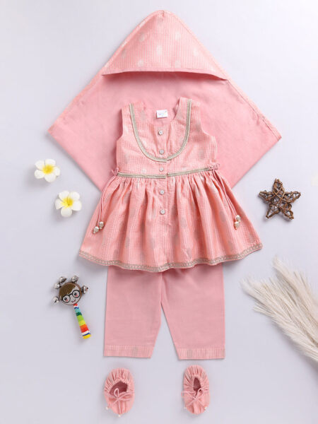 VASTRAMAY Girls' Pink Ethnic Combo Set