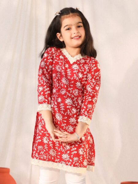 Girls' Red Only Kurta