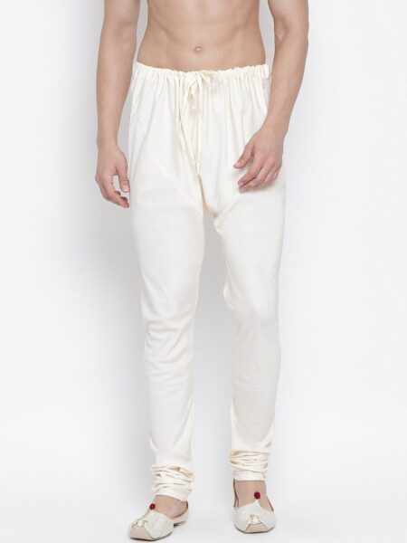 VASTRAMAY Men Cream-Colored Solid Churidar