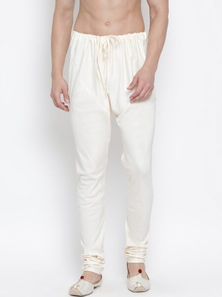 VASTRAMAY Men Cream-Coloured Solid Churidar