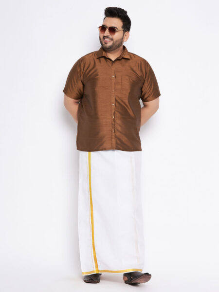 Men's Plus Size Coffee Shirt And Mundu Set