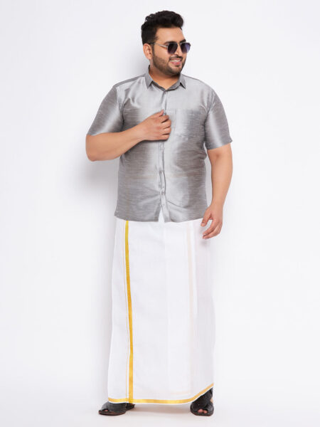 Men's Plus Size Grey Shirt And Mundu Set