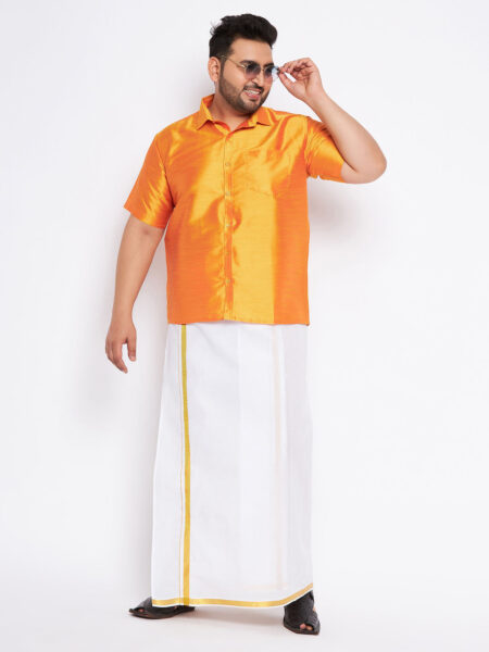 Men's Plus Size Orange Shirt And Mundu Set