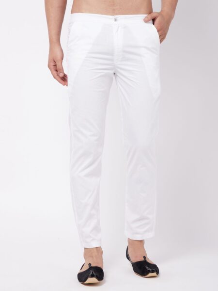 Men's White Color Cotton Slim Fit Pant