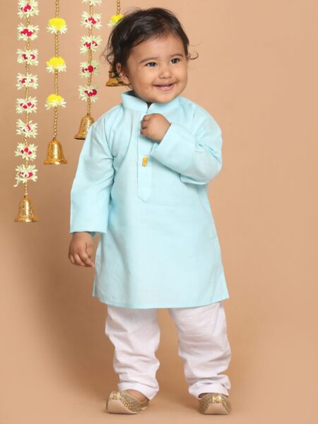Boy’s Sky Pure Cotton Pathani Kurta With Pyjama Set