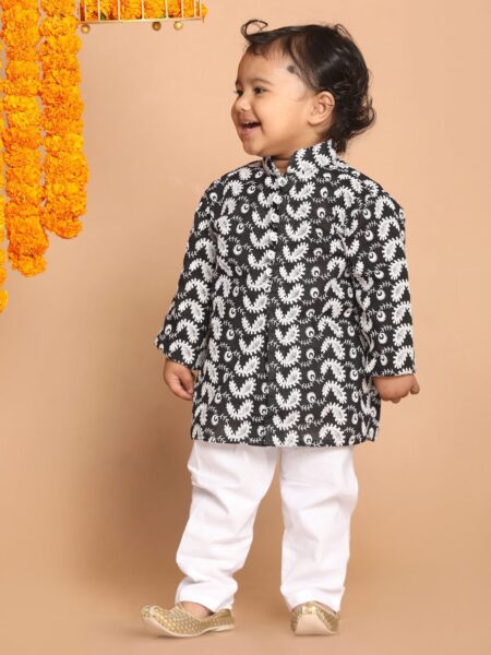 Boy's Black Chikankari Pure Cotton Kurta