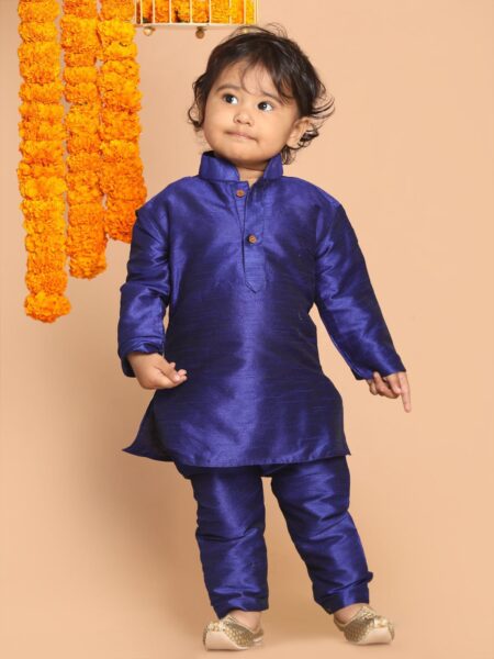 Boy's Blue Kurta With Pyjama Set