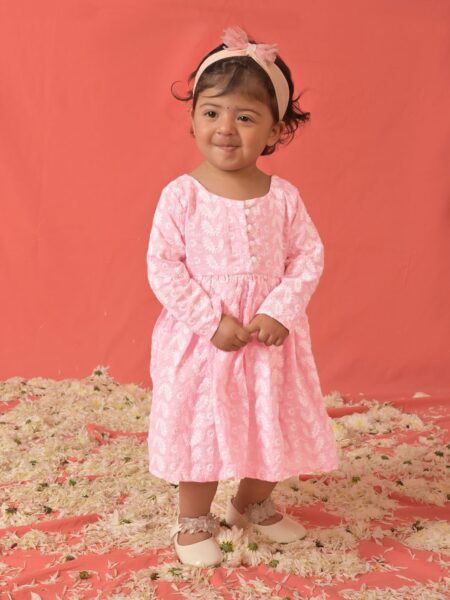 Girl's Pink Chikankari Cotton Kurta