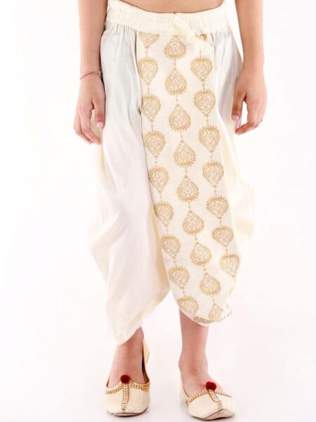 Vastramay Boys Cream-Coloured Traditional Embroidered Dhoti