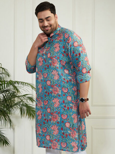 Men's Aqua Cotton Kurta