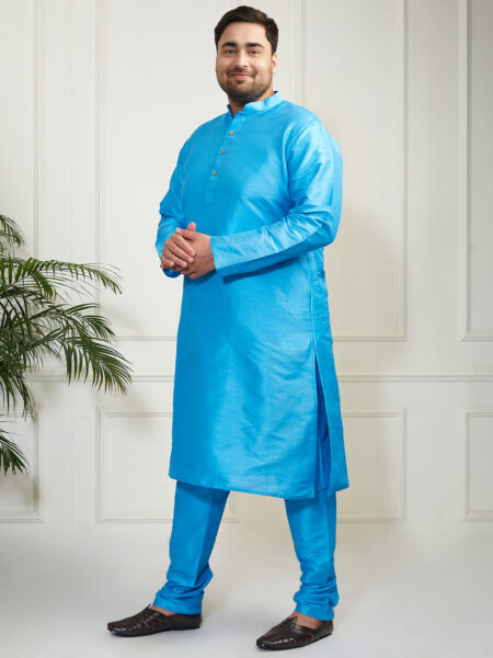Men's Aqua Silk Blend Kurta Pyjama Set