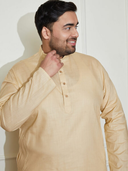 Men's Beige And White Cotton Linen Kurta Pyjama Set