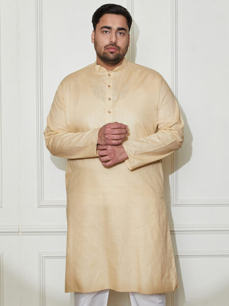 Men's Beige Cotton Linen Kurta
