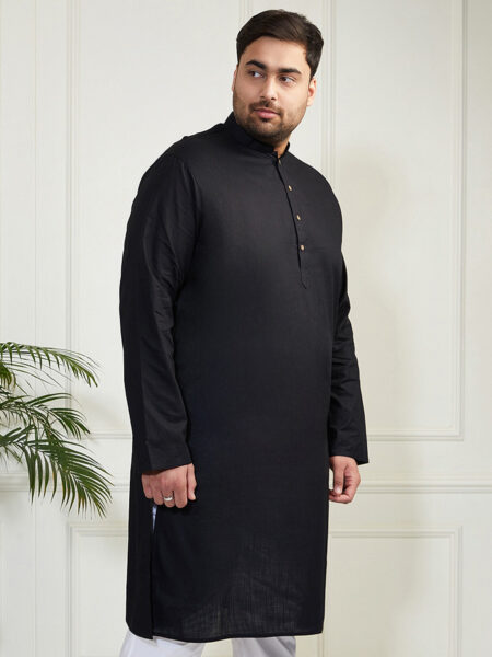 Men's Black Cotton Linen Kurta