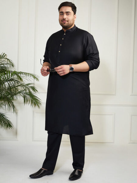 Men's Black Viscose Kurta Pyjama Set