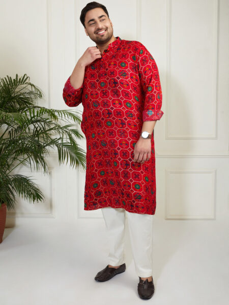 Men's Blue And Cream Cotton Blend Kurta Pyjama Set