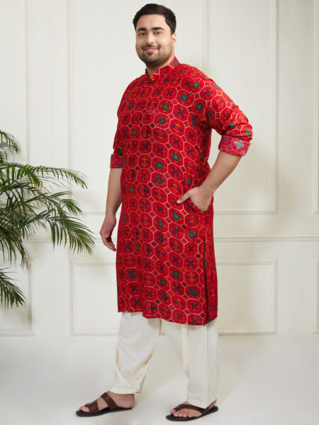Men's Blue And Cream Cotton Blend Kurta and Patiala Set