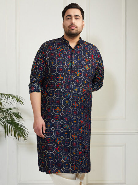 Men's Blue Cotton Blend Kurta