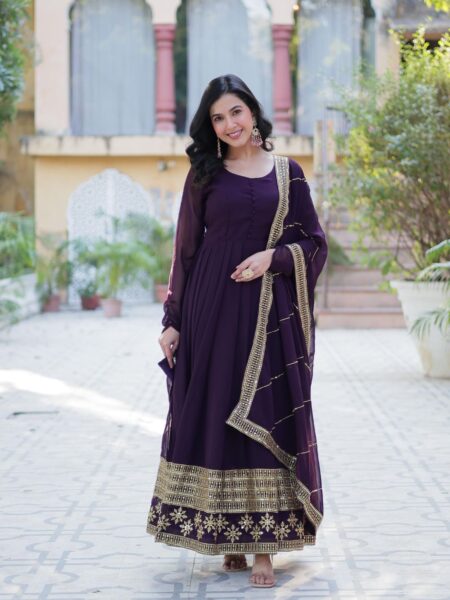 Faux Blooming Gown with Dupatta With Attractive Embroidered work