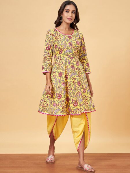 YU by Pantaloons Floral Printed Pure Cotton Kurta with Dhoti Pants