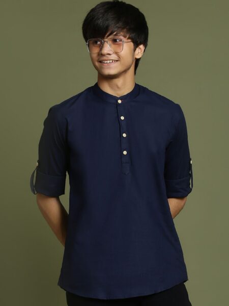 Boys Navy Blue Short Kurta