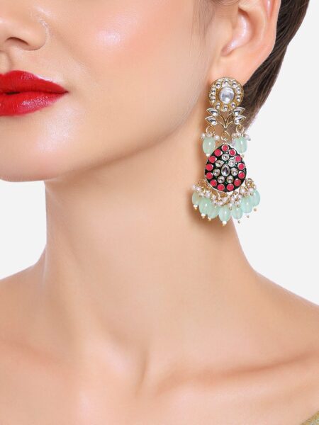 Zaveri Pearls Gold Plated Kundan Studded & Beaded Drop Earrings