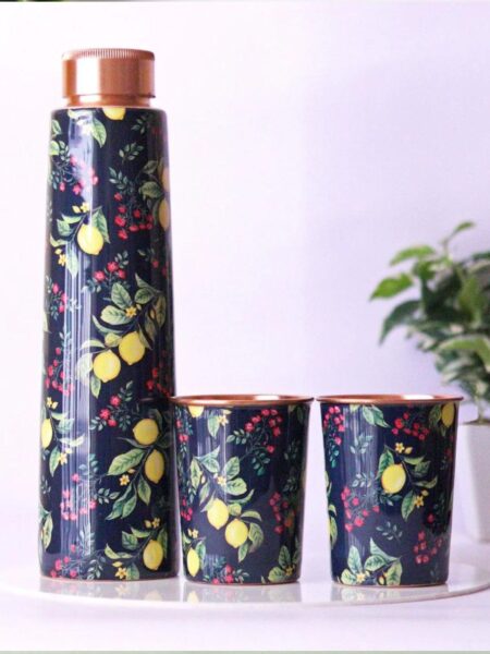 Zesty Lemon Copper Bottle and Tumbler Set
