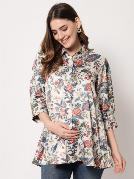 angloindu Floral Print Shirt Style Maternity Top