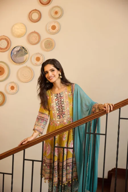 Classic Yellow Floral Crepe Silk Sharara Set - Festive Kurta Suit