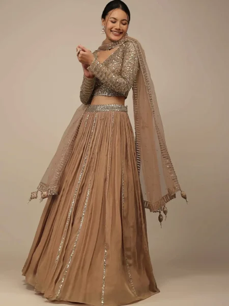 Gorgeous Beige Sequins Georgette Party Wear Lehenga Choli