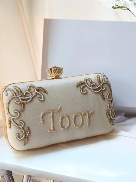 IVORY PERSONALISED CLUTCH (ROSE LOCK)