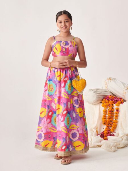 pspeaches Girls Printed Ready to Wear Lehenga &