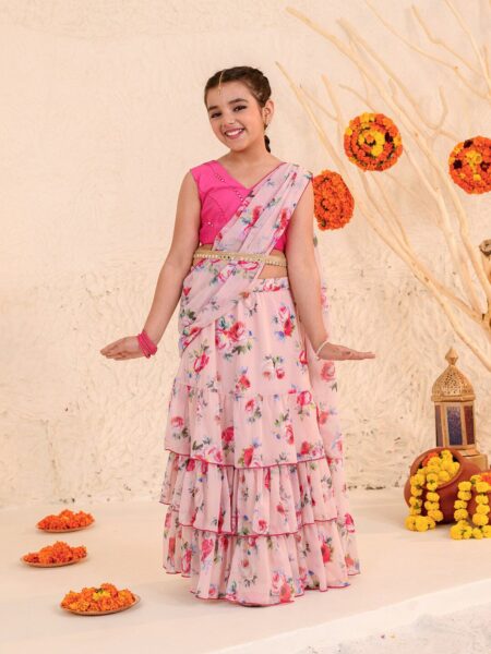 pspeaches Girls Printed Ready to Wear Lehenga Choli