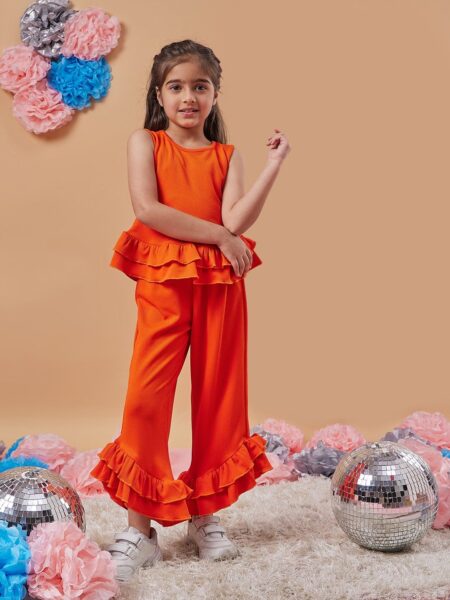 pspeaches Girls Round Neck Top With Trousers
