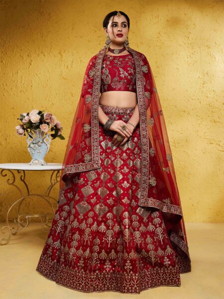 FABPIXEL Embroidered Sequinned Semi-Stitched Lehenga & Unstitched Blouse With Dupatta