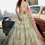 LIMEGREEN - Satin Silk Fabric Sequins Embroidery Semi-Stitched Lehenga Choli & Dupatta