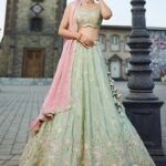 LIMEGREEN - Satin Silk Fabric Sequins Embroidery Semi-Stitched Lehenga Choli & Dupatta