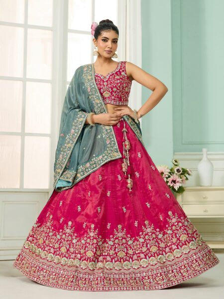 Pink- Silk Fabric Sequins embroidery Semi-Stitched Lehenga & Unstitched Blouse With Dupatta