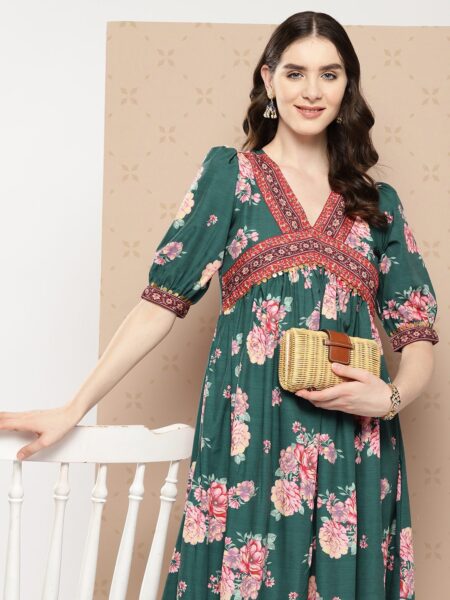 Ahalyaa Women Floral Printed Empire Ethnic Dress