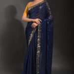 Blue Georgette Sequence Embroidery Bollywood Saree With Blouse Piece